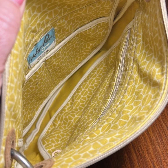Fossil Womens Key-Per Boho Fabric Strap Yellow Vinyl Crossbody Purse - Picture 5 of 11